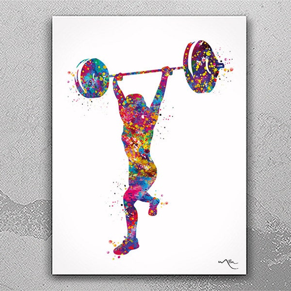 Weight Lifter Woman Watercolor Print Female Weightlifter Gift Champion Wall Decor Gym Fitness Fit Like a Girl Ladies Sports Wall Art-2030