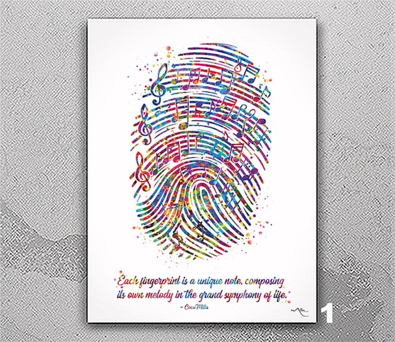 Music Notes Fingerprint Art Print, Watercolor Quote, Housewarming Gift-2950