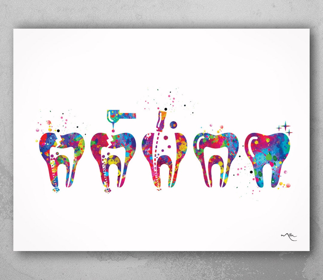 Endodontic Therapy Watercolor Print Root Canal Treatment Tooth Dental