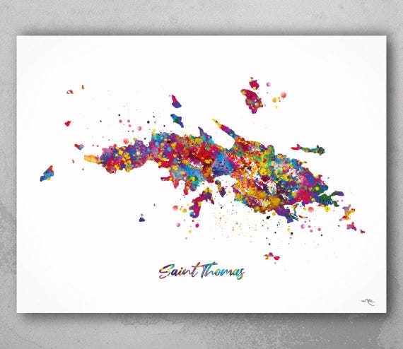 Saint Thomas Map Art Print | Watercolor Travel Decor-2213