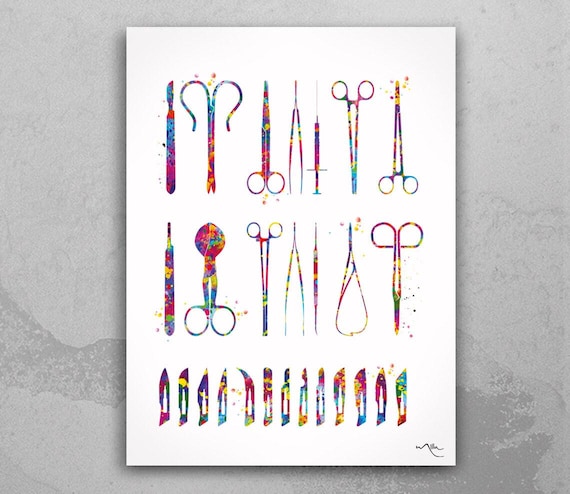 Surgical Tools Watercolor Print: Medical Art Gift
