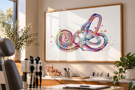 Inner Ear Watercolor Print, Audiology Gift, Anatomical Art-398