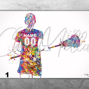 Lacrosse Player Girl Women Female Personalized Watercolor Print Sports Girl Teen Room Decor Personalized Gift Customize Wall Art Gift-2481