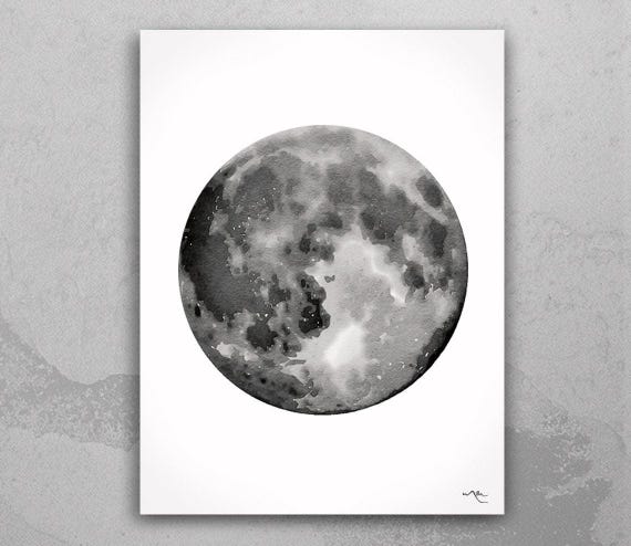 Full Moon Watercolor Print, Celestial Wall Art-1653