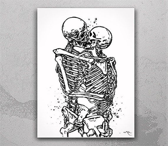 キスする骸骨の水彩画、解剖学バレンタインアート-696 - Etsy 日本
