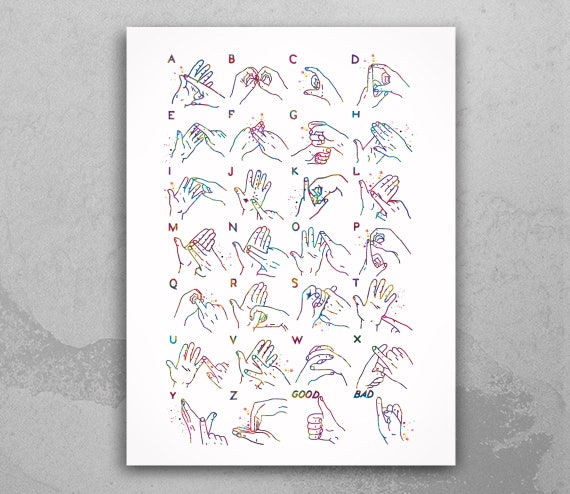 British Sign Language Alphabet Watercolor Art Print-137