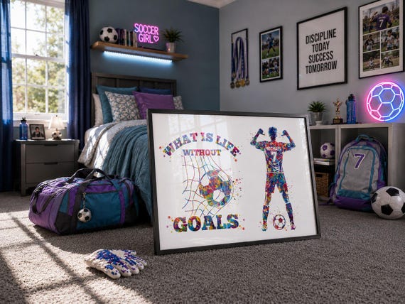 Personalized Soccer Player Watercolor Print, Football Gift-2421