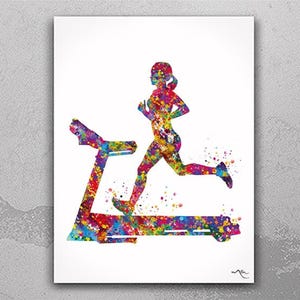 Runner Woman Watercolor Print Treadmill Running Runner Woman Female Girl Marathon Gym Decor Athlete Workout Gift Poster Sports Runners-2218