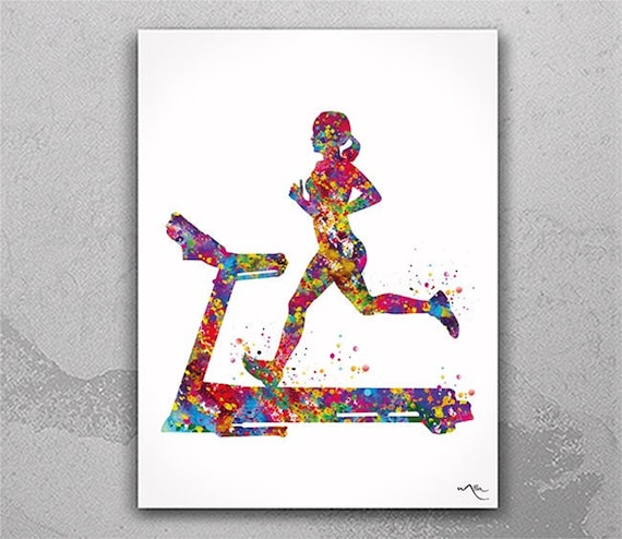 Runner Woman Watercolor Art Print, Treadmill Workout Poster-2218