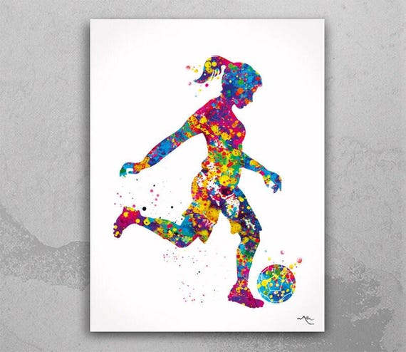 Soccer Girl Watercolor Print: Colorful Female Athlete Art-1532