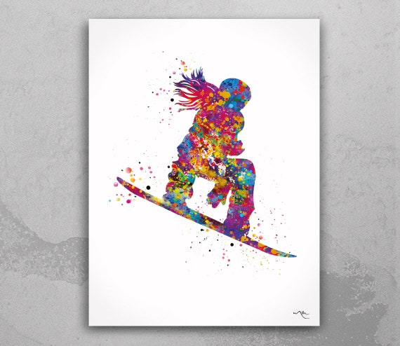 Watercolor Snowboarder Print, Winter Sports Wall Art-2228