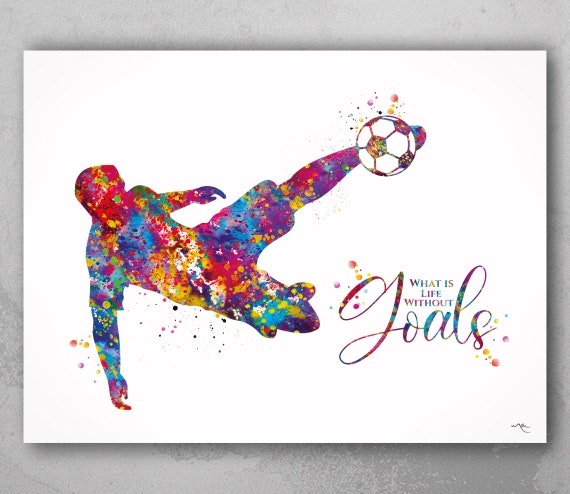 Watercolor Soccer Player Print: Boys Room Sport Wall Art-2127
