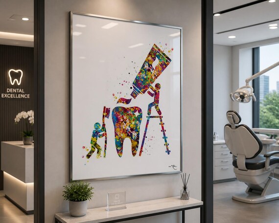Watercolor Dental Art Print, Dentist Office Decor-1400