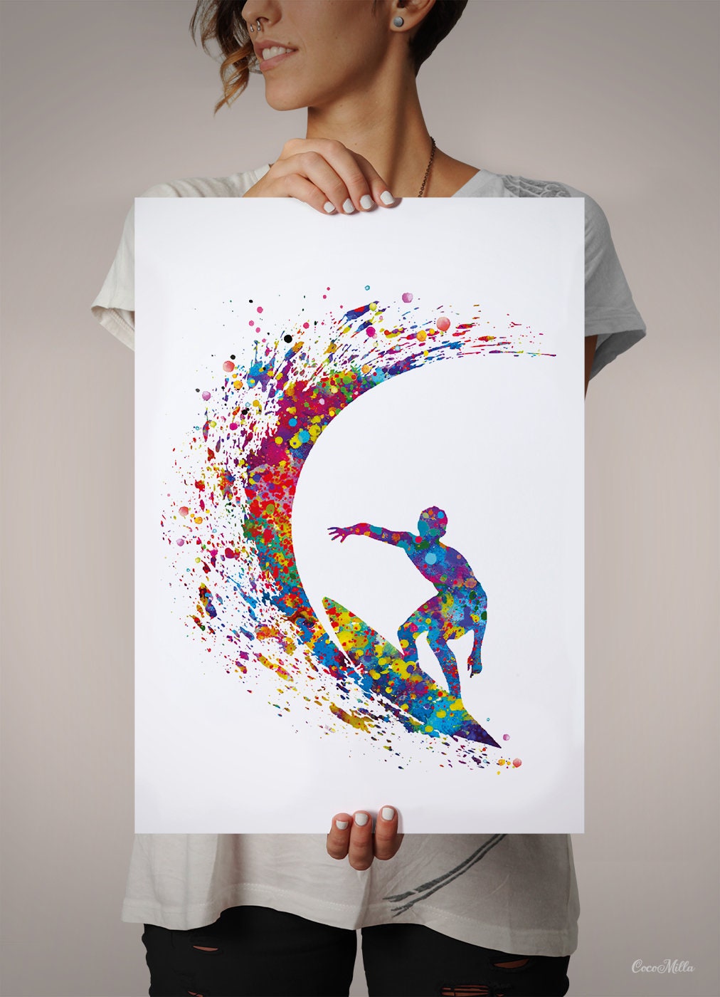 Surfer Boy Watercolor Print Surf Painting Wall Art Wall Decor Etsy