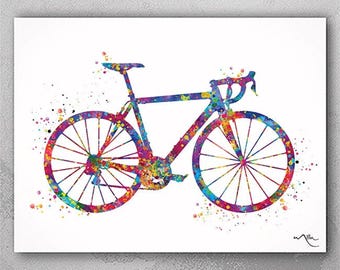 Road Bike Watercolor Art Print, Cyclist Gift-1782