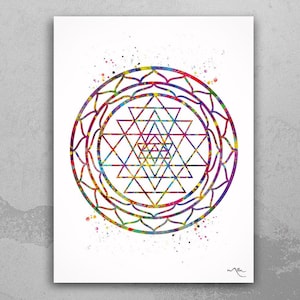 Sri Yantra Watercolor Print Shri Yantra Sacred Geometry Wall Art Housewarming Gift Home Decor Inspirational Visionary Art Decor Tantra-1991