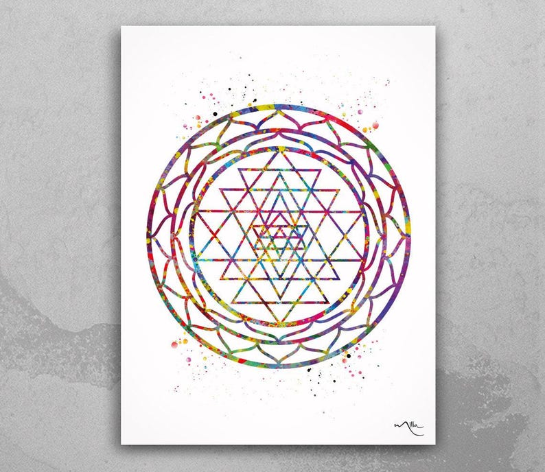 Sri Yantra Watercolor Print: Sacred Geometry Wall Art-1991 - Etsy