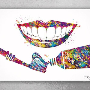 Dental Care Watercolor Print Tooth Medical Art Toothbrush Dental Clinic Decor Gift Toothpaste Dentist Dentistry Office Dental Hygienist-2473