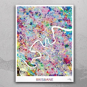 Brisbane Map Print, Watercolor Art Print, Brisbane Street Map, Travel Decor, Wanderlust, Map Art, Wall Hanging, Australia Street Map-882