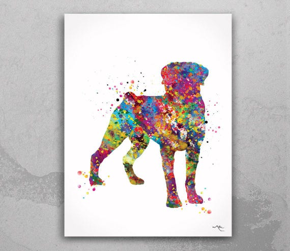 Rottweiler Watercolor Art Print, Colorful Dog Poster-1506