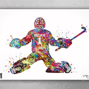 Female Field Hockey Goalie Personalized Watercolor Print Hockey Hockey Women Girl Goalkeeper Customized Personalized Gift Wall Art-2406