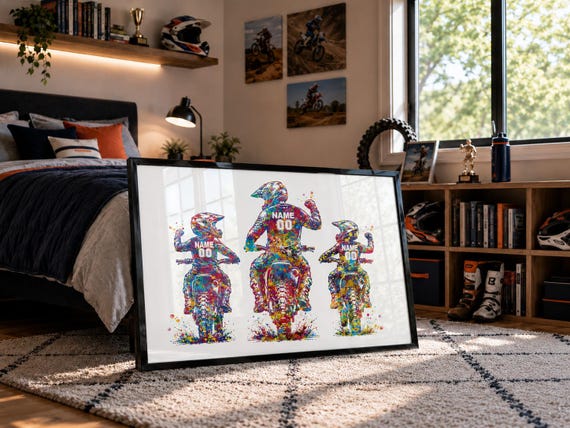 Personalized Dirt Bike Dad and Sons Poster, Motocross Print-3052