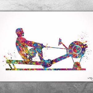 Rowing Man Watercolor Print Sports Art Rowing Machine Workout Room Man Cave Workout Decor Mancave Rowing Machine Kayak Boy Wall Art-2706