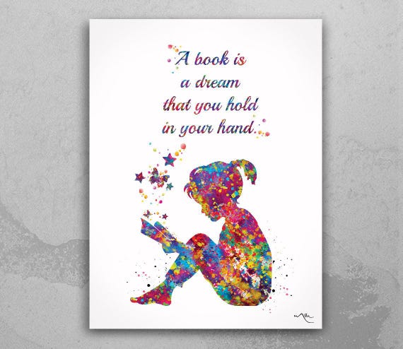 Reader Girl Watercolor Print - Book Lover Gift, Teen Room Decor-797