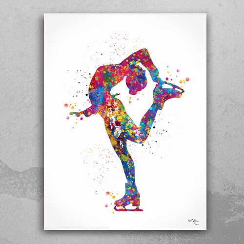Girl Ice Skating Wall Art Watercolor Print Sport Home Decor Etsy