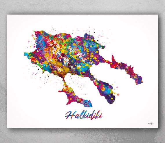 Halkidiki Map Print, Colorful Watercolor Greece Art-2284