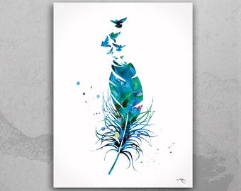 Feather and Birds Watercolor Print – Wall Art Poster-35