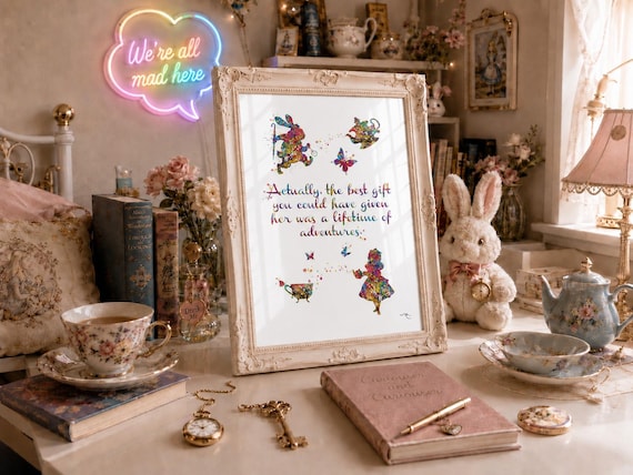 Alice in Wonderland Watercolor Print: "Lifetime of Adventures" Quote-499