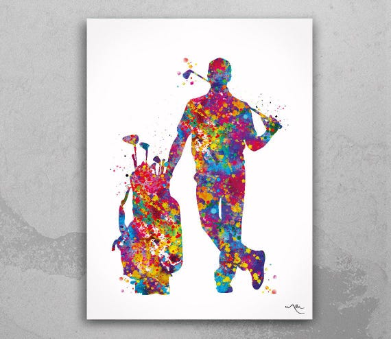 Male Golfer Watercolor Art Print, Sports Gift-1898