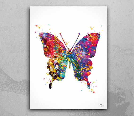 Butterfly Watercolor Art Print, Colorful Home Decor-242