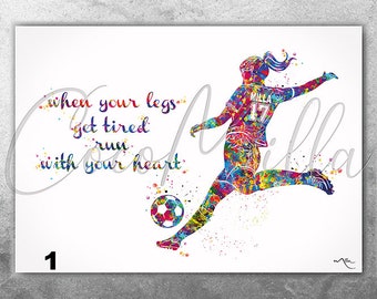Soccer Player Personalized Watercolor Print Female Football Gift Soccer Player Girl Soccer Woman Personalized Gift Customize Wall Art-2574