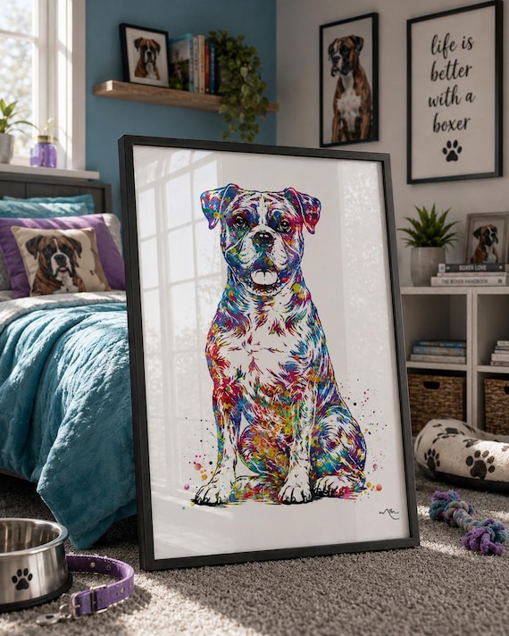 Boxer Dog Art Poster Watercolor Print, Dog Lover Gift-3031