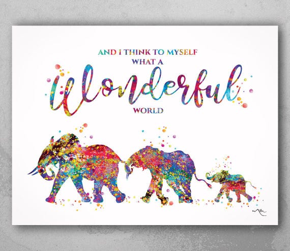 Elephant Family Watercolor Print, World Nursery Art-1818