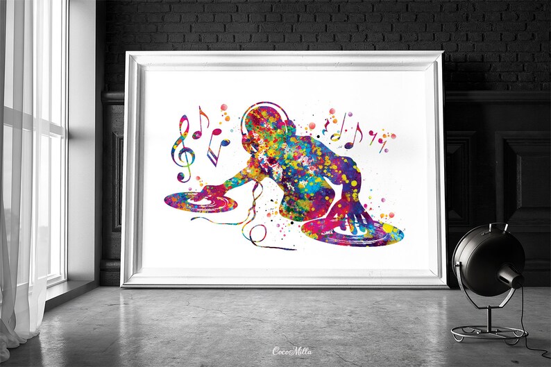 DJ Watercolor Print Headphone Music Art Wall Art Poster