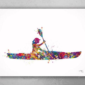 Kayak Girl Watercolor Print Sports Art Canoe Rowing Woman Room Decor Nursery Art Water Sports Girls Gift Kayaking Girl Gift Wall Art-2092