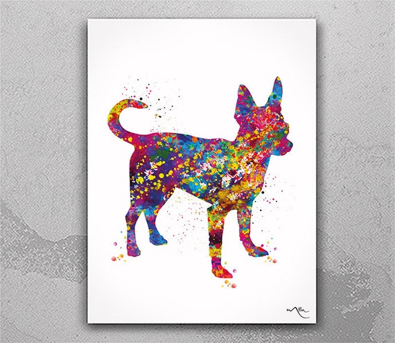 Chihuahua Dog Watercolor Art Print, Colorful Pet Portrait-2587
