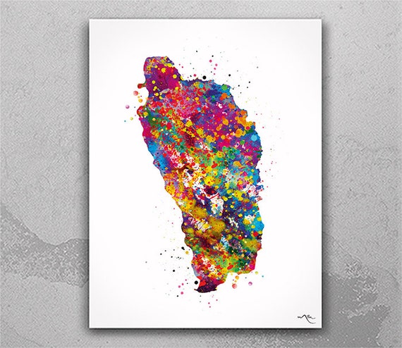 Dominica Map Art Print: Watercolor Caribbean Island Wall Decor-825