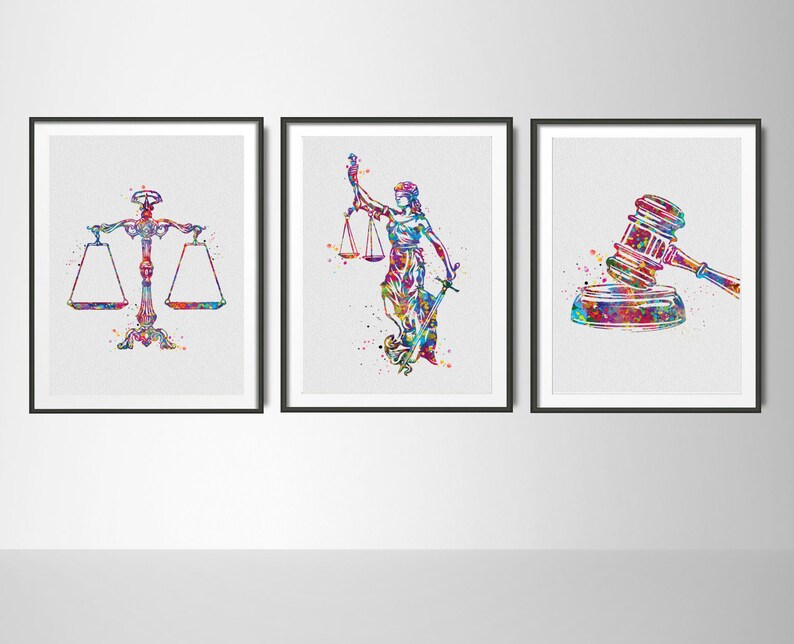 Lawyer Office Decor Watercolor Prints Set of 3 Law Student Etsy
