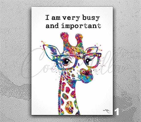 Giraffe Watercolor Print, I Am Very Busy Quote, Nerdy Office Decor-2876
