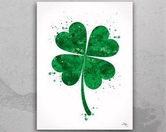 Four Leaf Clover Watercolor Print, St. Patrick's Day Decor-443