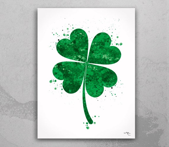 Four Leaf Clover Watercolor Print, St. Patrick's Day Decor-443
