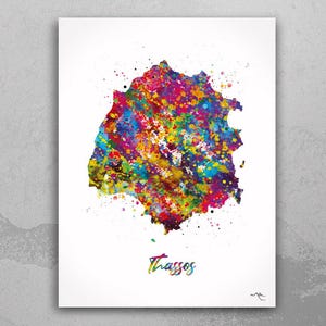 Thassos Map Watercolor Print Thassos Print Travel Poster Honeymoon Anniversary Greece Greek islands Wall Decor Minimalist Wall Art-2285
