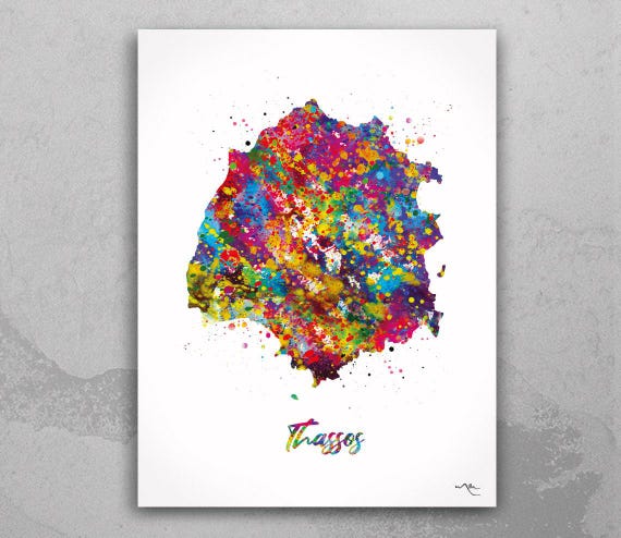 Thassos Map Art Print | Colorful Watercolor Greece Island Decor-2285