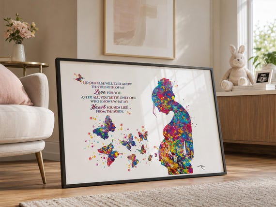 Pregnant Woman Watercolor Print, Butterfly Baby Shower Gift-2644