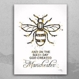 Manchester Bee Watercolor Print and on the sixth day Quote Inspirational Wall Art Poster Wall Decor Home Worker Bee Decor Wall Hanging-1937