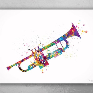 Trumpet Music Instrument Watercolor Print Trumpeters Music Wall Art Trumpet Poster Jazz Geekery Nerdy Wall Hanging Music Studio Poster-1133